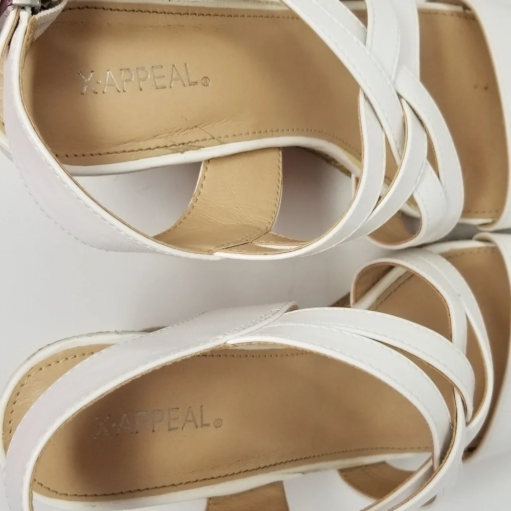 X Appeal White Wedge Shoes, sz 8